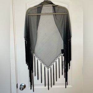NWT Maggie Barnes Shawl. V shape with Black beads and fringe.
